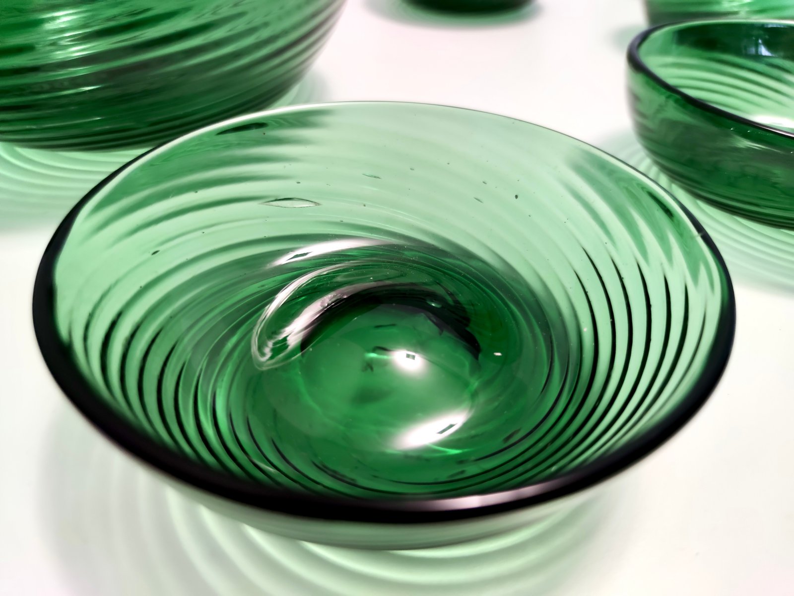 Green Empoli Blown Glass Dessert Bowls from Vetreria Etrusca, 1950s, Set of 10