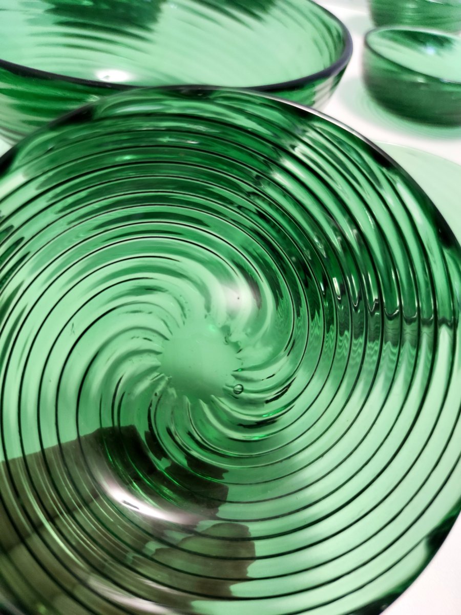 Green Empoli Blown Glass Dessert Bowls from Vetreria Etrusca, 1950s, Set of 10