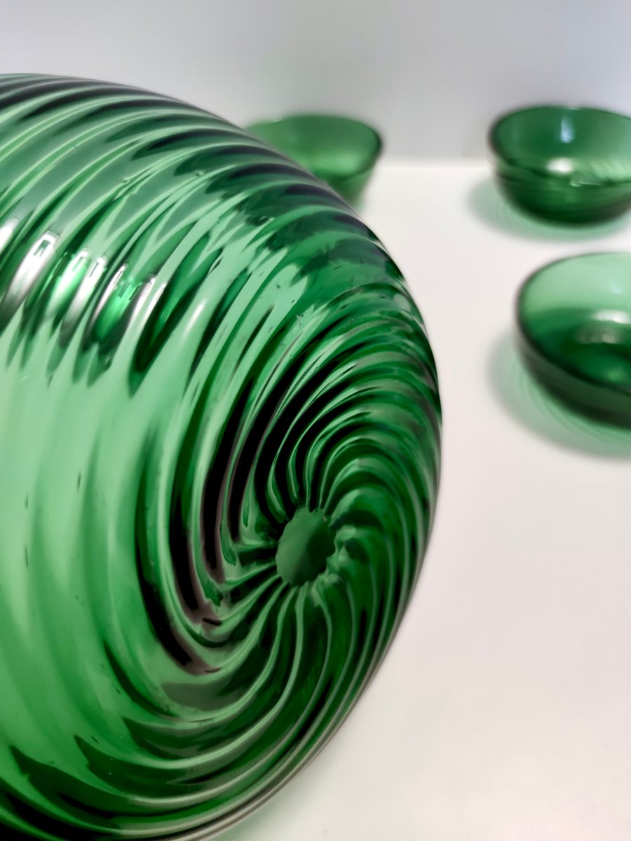 Green Empoli Blown Glass Dessert Bowls from Vetreria Etrusca, 1950s, Set of 10