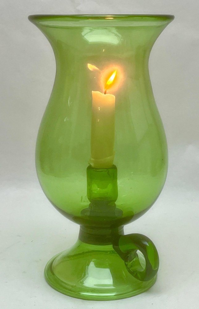 Green Empoli Murano Glass Hurricane Candleholdr, 1960s