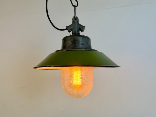 Green Enamel and Cast Iron Industrial Pendant Light, 1960s-CGF-1785107