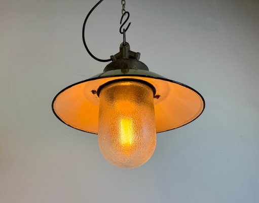 Green Enamel and Cast Iron Industrial Pendant Light, 1960s-CGF-1785107