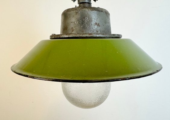 Green Enamel and Cast Iron Industrial Pendant Light, 1960s-CGF-1785107