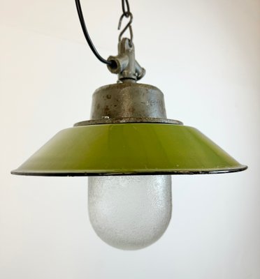 Green Enamel and Cast Iron Industrial Pendant Light, 1960s-CGF-1785107