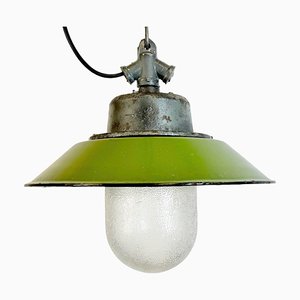 Green Enamel and Cast Iron Industrial Pendant Light, 1960s-CGF-1785107