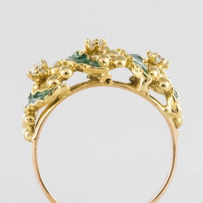 Green Enamel Diamond and Gold Ring, 1980s-OLU-896413