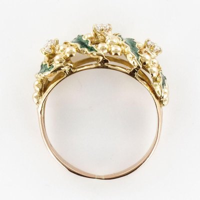 Green Enamel Diamond and Gold Ring, 1980s-OLU-896413