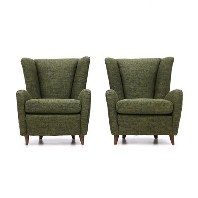 Green Fabric Armchairs, 1940s, Set of 2-EZ-1172197