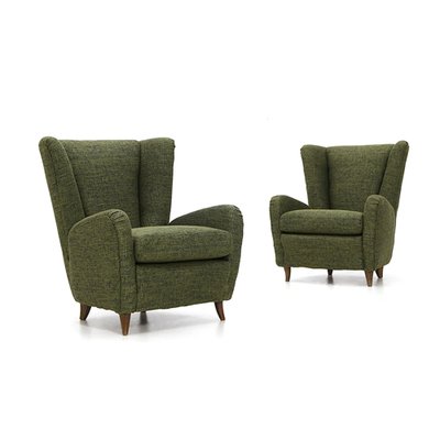 Green Fabric Armchairs, 1940s, Set of 2-EZ-1172197