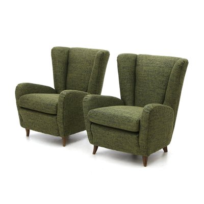 Green Fabric Armchairs, 1940s, Set of 2-EZ-1172197