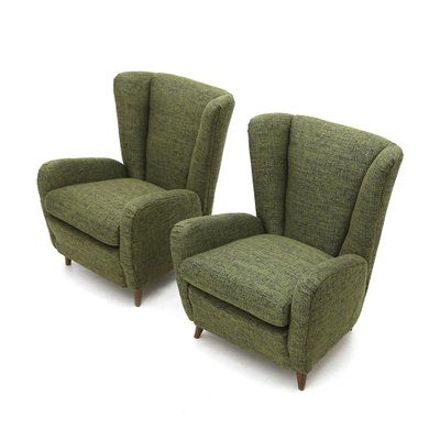 Green Fabric Armchairs, 1940s, Set of 2-EZ-1172197