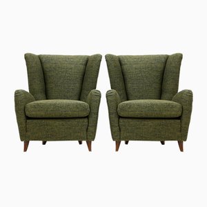 Green Fabric Armchairs, 1940s, Set of 2-EZ-1172197