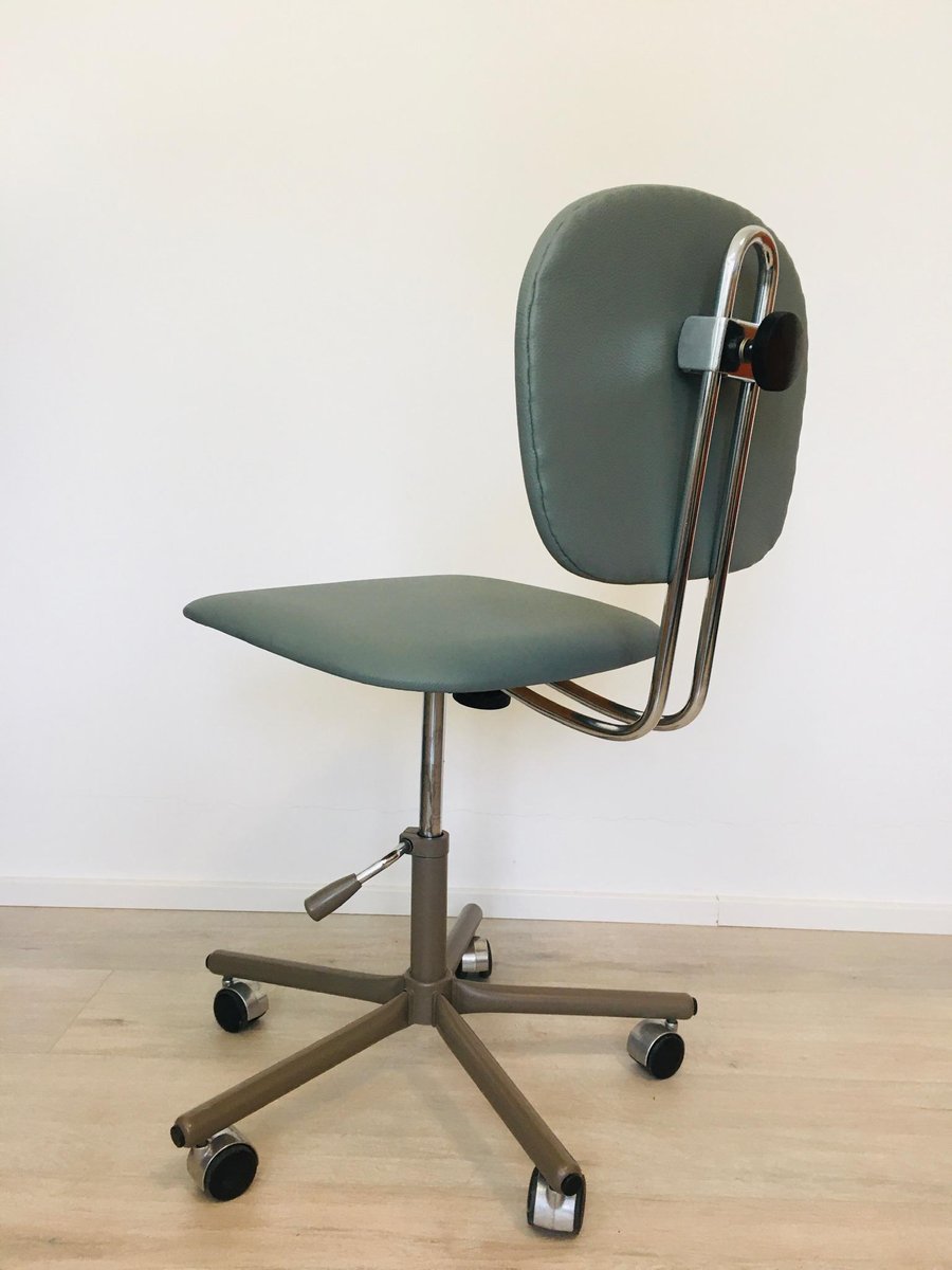 Green Fern Leather Office Chair, 1970s