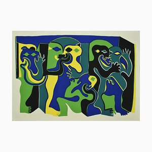 Green Figures - Original Screen Print by Fritz Baumgartner - 1970s-ZCI-767553