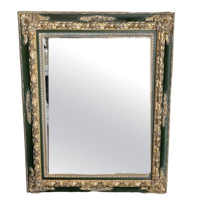 Green Framed Mirror in Carved Gilt Wood-TCS-1371050