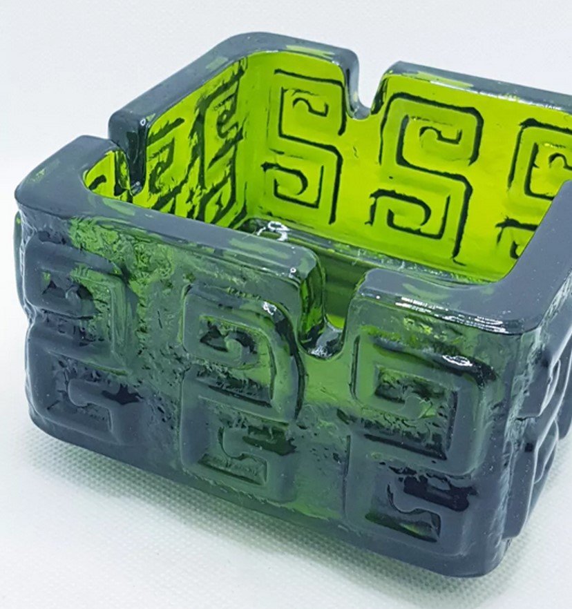 Green Glass Block Ashtray by Tamara Aladin for Riihimaen Lasi Oy