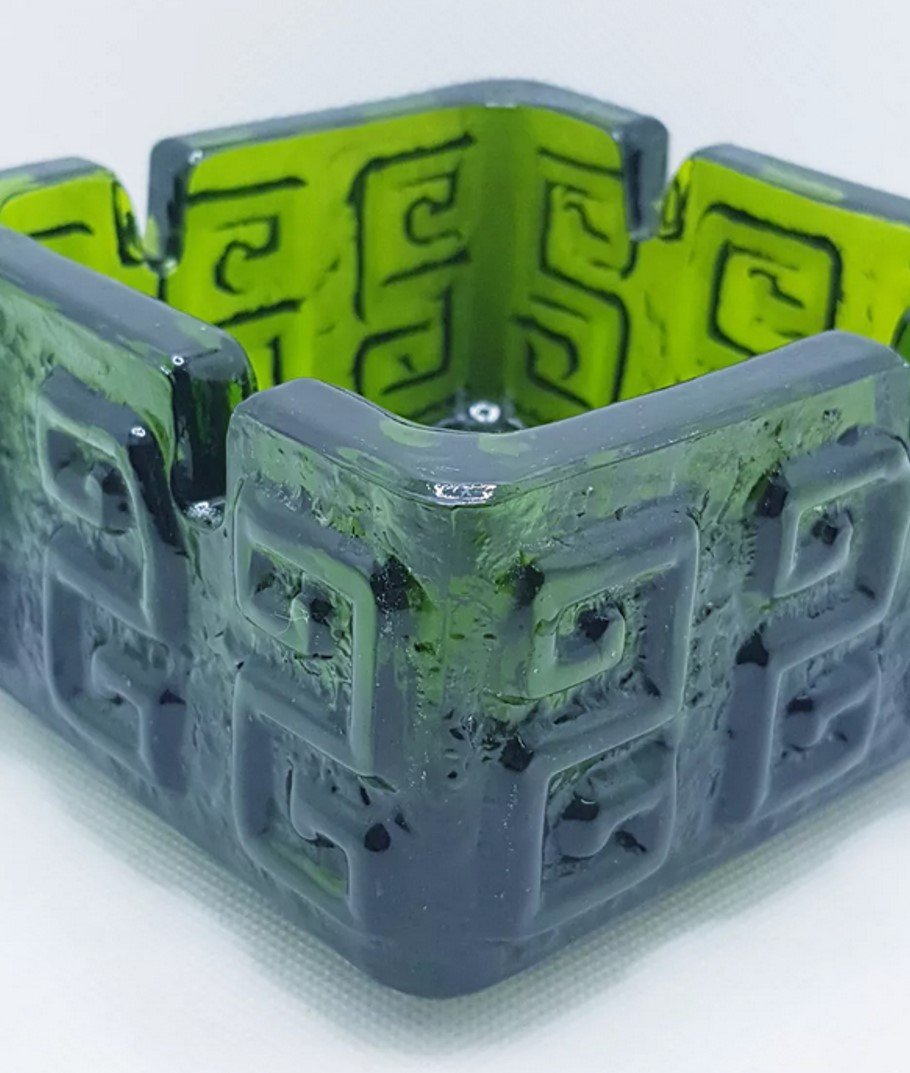 Green Glass Block Ashtray by Tamara Aladin for Riihimaen Lasi Oy