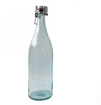 Green Glass Bottle with Porcelain Lid from Årnäs, Sweden, Early 1900s-JKV-1795756