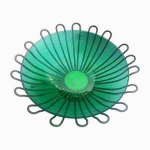 Green Glass Bowl with Brass Frame Vide Poche, 1950s-QDP-1716515