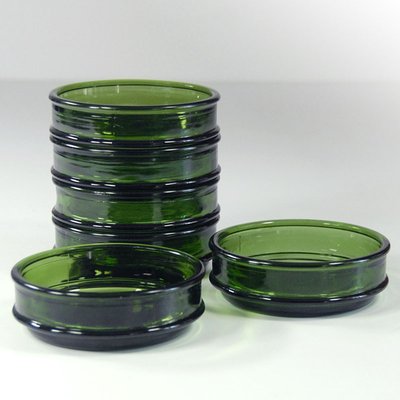 Green Glass Bowls from Nissen, Denmark, 1970s, Set of 6-GIW-987991