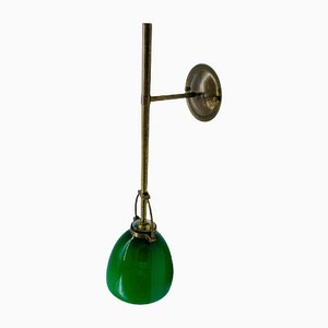 Green Glass & Brass Sconce, Italy, 1950-YUW-1122445