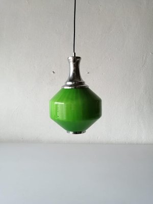 Green Glass & Chrome Ceiling Lamp, 1970s-RDS-1148022