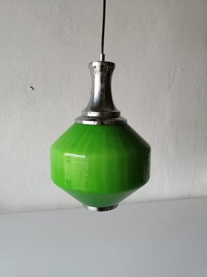 Green Glass & Chrome Ceiling Lamp, 1970s-RDS-1148022