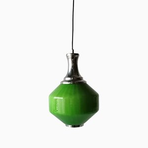 Green Glass & Chrome Ceiling Lamp, 1970s-RDS-1148022