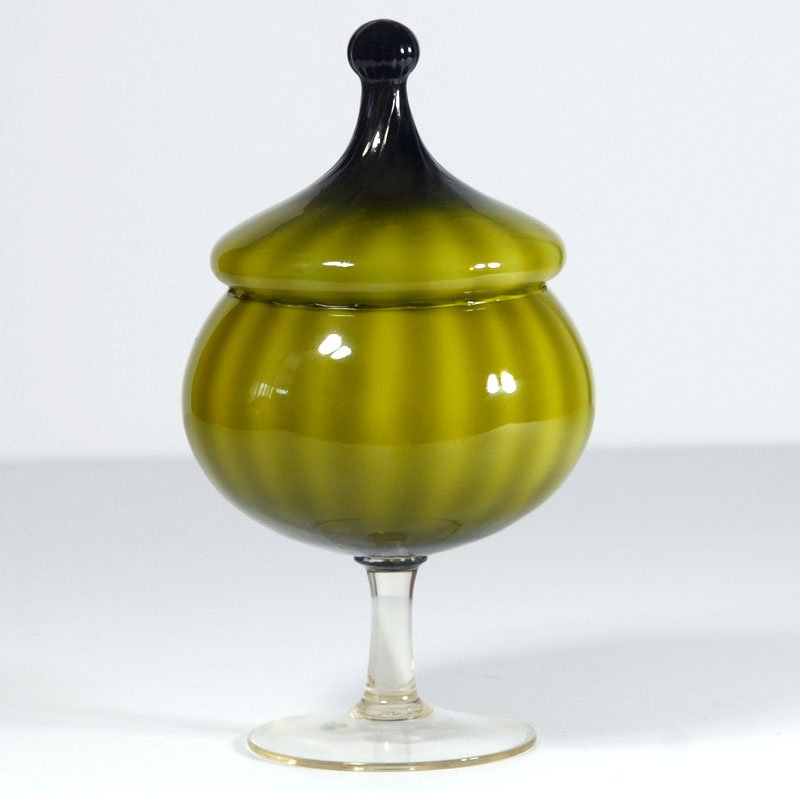 Green Glass Dish from Empoli, 1960s