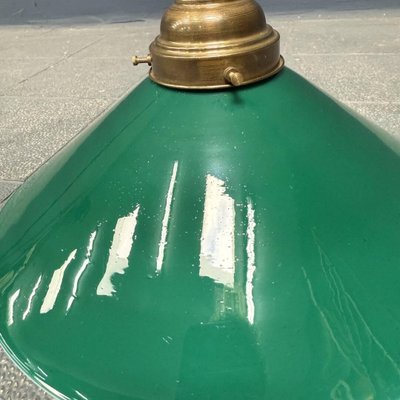 Green Glass Hanging Lamp with Slanted Shade and Brass Fixture-NPL-2028664