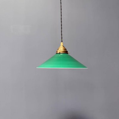 Green Glass Hanging Lamp with Slanted Shade and Brass Fixture-NPL-2028664