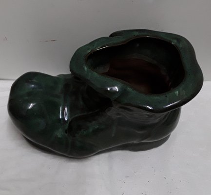 Green Glazed Ceramic Flower Pot, 1970s-HOI-866303