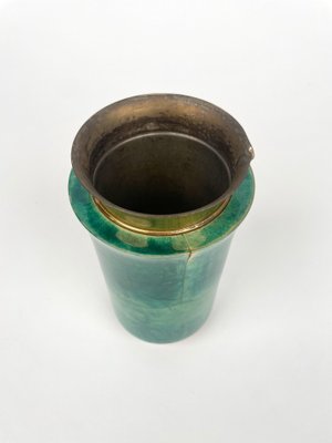 Green Goatskin & Brass Barware Set attributed to Aldo Tura for Macabo, Italy, 1960s, Set of 3-LYQ-1368841