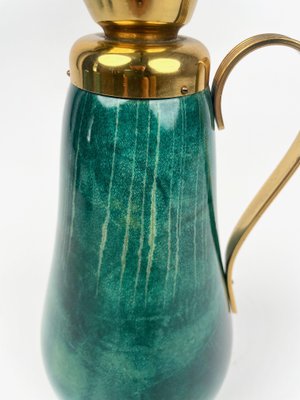 Green Goatskin & Brass Barware Set attributed to Aldo Tura for Macabo, Italy, 1960s, Set of 3-LYQ-1368841