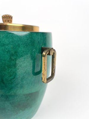 Green Goatskin & Brass Barware Set attributed to Aldo Tura for Macabo, Italy, 1960s, Set of 3-LYQ-1368841