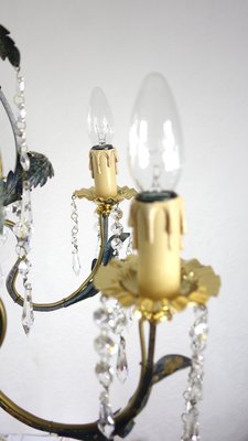 Green-Gold Burnished Metal & Lead Crystal 8-Bulb Chandelier, 1980s-NGU-2022967