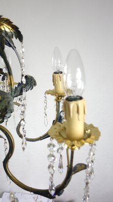 Green-Gold Burnished Metal & Lead Crystal 8-Bulb Chandelier, 1980s-NGU-2022967