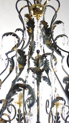 Green-Gold Burnished Metal & Lead Crystal 8-Bulb Chandelier, 1980s-NGU-2022967