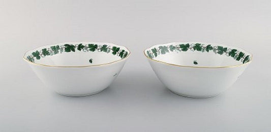 Green Grape Leaf & Vine Bowls in Hand-Painted Porcelain from Herend, Mid-20th-Century, Set of 2