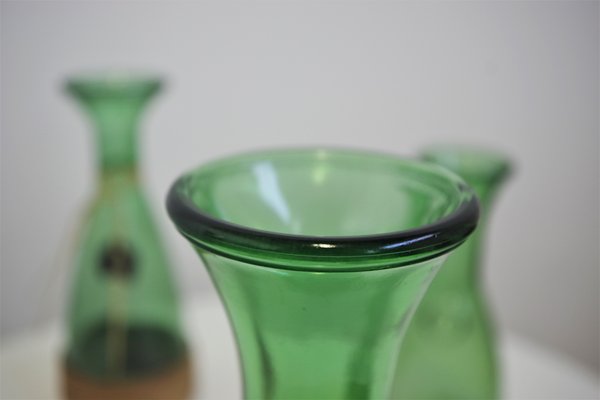 Green Green Glass Wine Decanter, 1950s, Set of 4-KNM-1139980