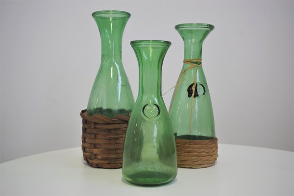 Green Green Glass Wine Decanter, 1950s, Set of 4-KNM-1139980