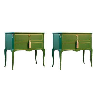 Green Gustavian Commodes with Marble Slabs, 1950s, Set of 2-VTA-1440733