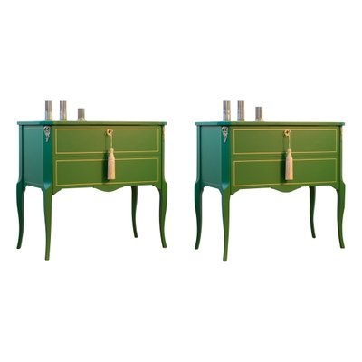 Green Gustavian Commodes with Marble Slabs, 1950s, Set of 2-VTA-1440733