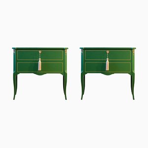 Green Gustavian Commodes with Marble Slabs, 1950s, Set of 2-VTA-1440733