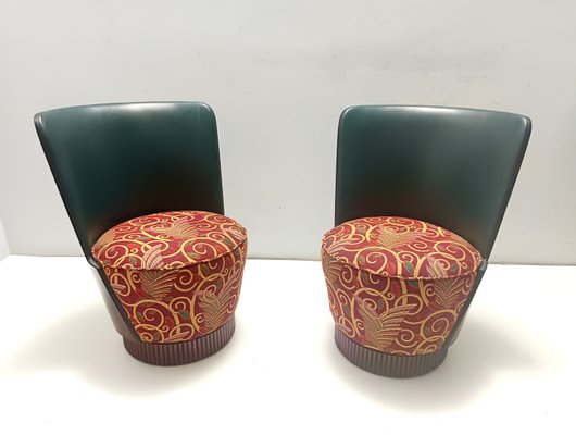 Green Leather and Patterned Fabric Lounge Chair by Adam Tihany for Colbert, 1995-JPQ-2035639