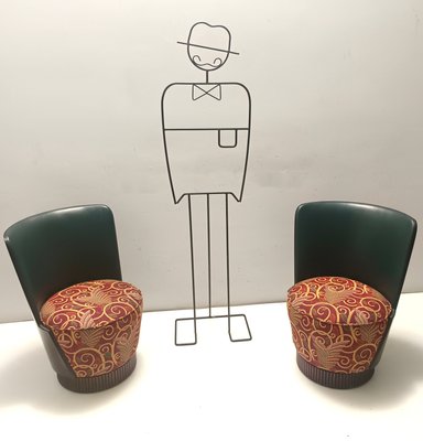 Green Leather and Patterned Fabric Lounge Chair by Adam Tihany for Colbert, 1995-JPQ-2035639