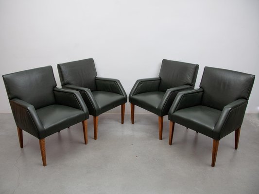 Green Leather Armchairs, Denmark, 1969, Set of 4-KL-1780872