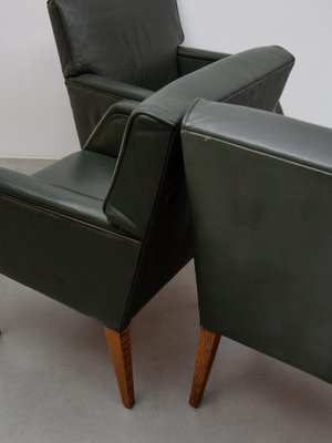 Green Leather Armchairs, Denmark, 1969, Set of 4-KL-1780872