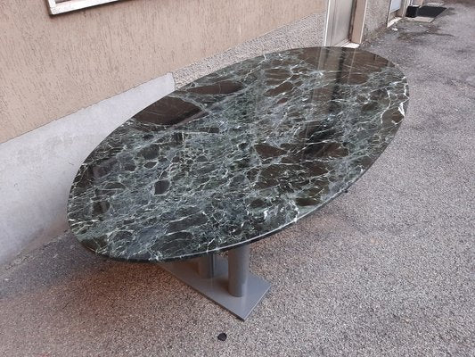 Green Marble Lacquered Iron Gray Oval Table, 1980s-OHK-1093796