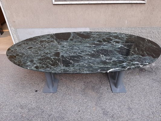 Green Marble Lacquered Iron Gray Oval Table, 1980s-OHK-1093796